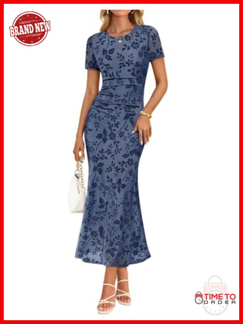 Floral Mesh Bodycon Maxi Dress Short Sleeve Cocktail Formal